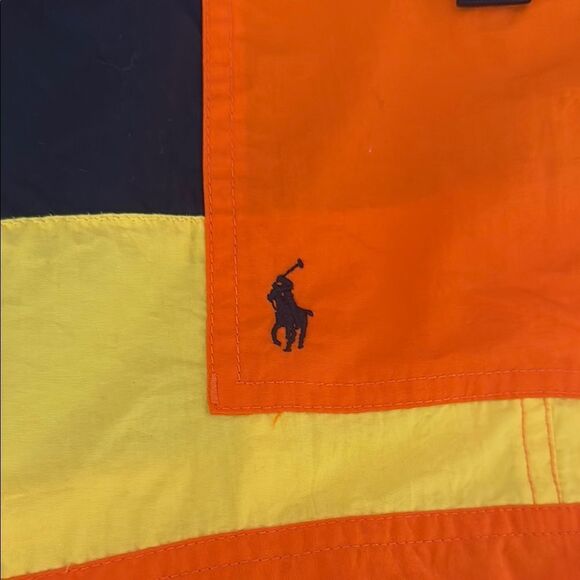 Polo Ralph Lauren Navy Orange Yellow Drawstring Waist Swim Board Shorts - Picture 10 of 14